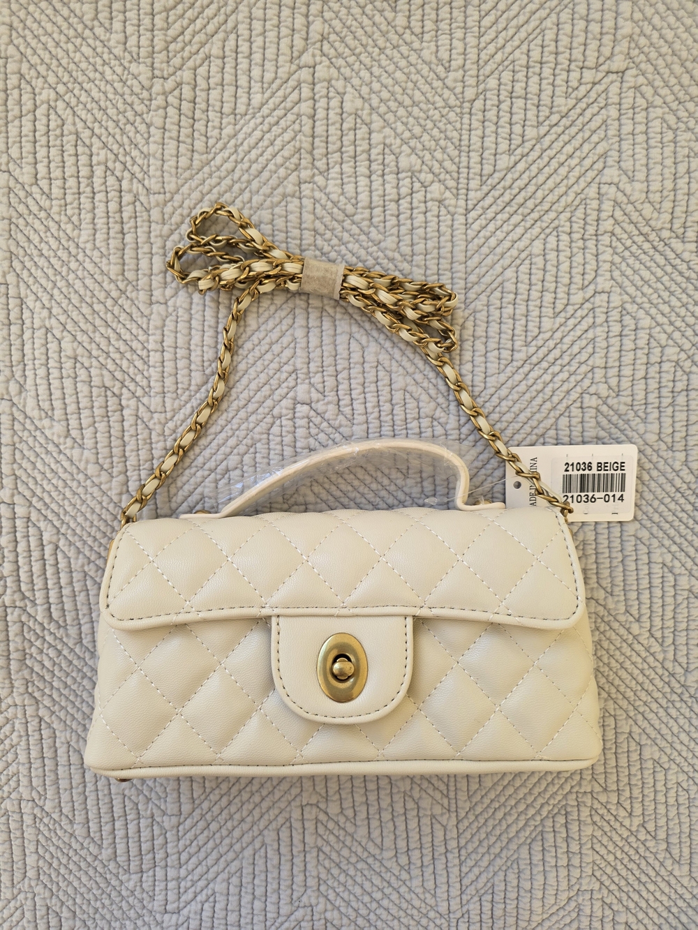 Quilted Beige Chain-Handle Shoulder Bag